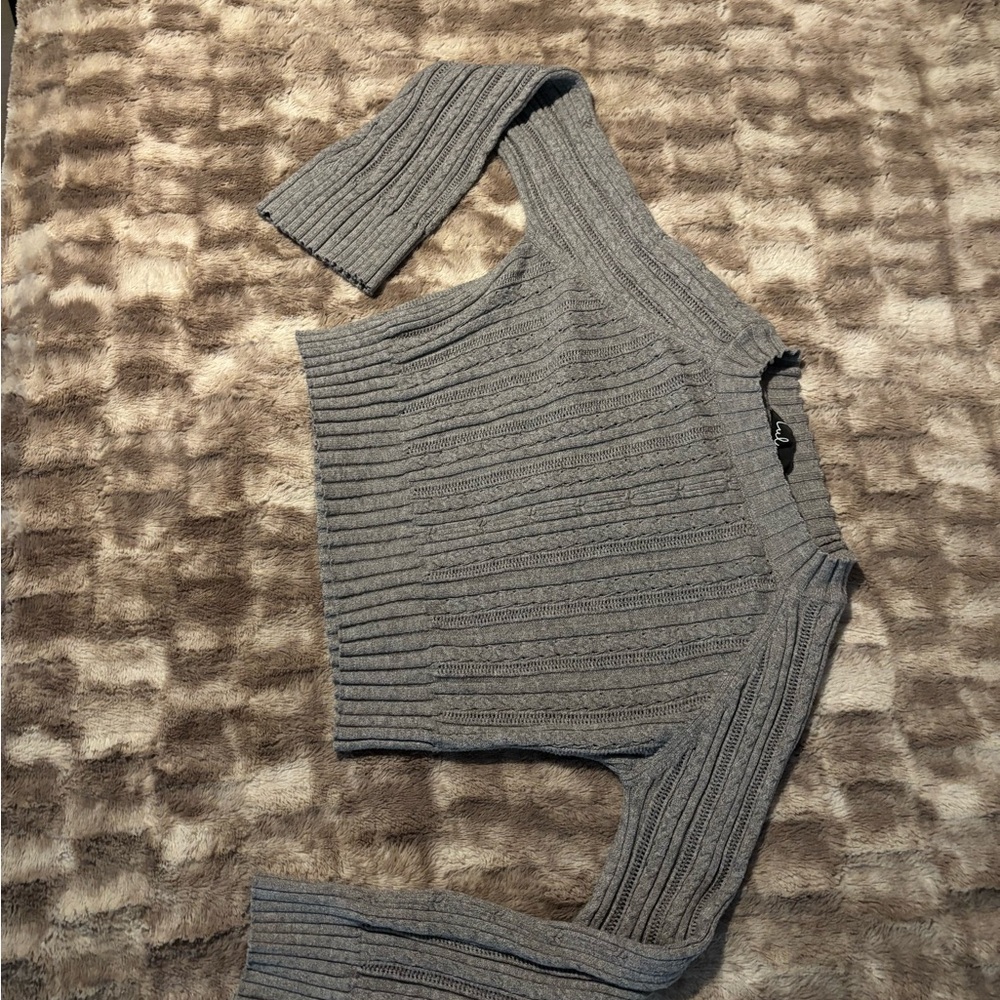 Lulu's Gray Off-the-Shoulder Ribbed Sweater
